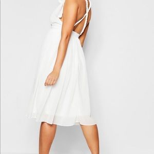 Chiffon pleated midi skater dress